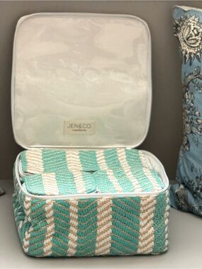 NWT Jen & Co Clear-Lined Woven Cosmetic Cases (4) in Aqua